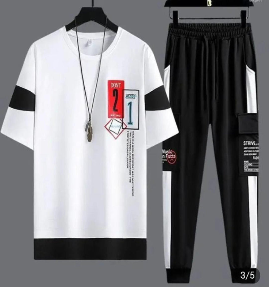 Men Graphic Track Suit White Black