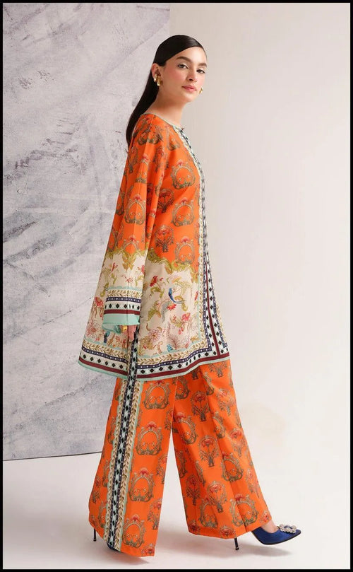 2 Pcs Women's Stitched Swiss Lawn Printed Shirt And Trouser