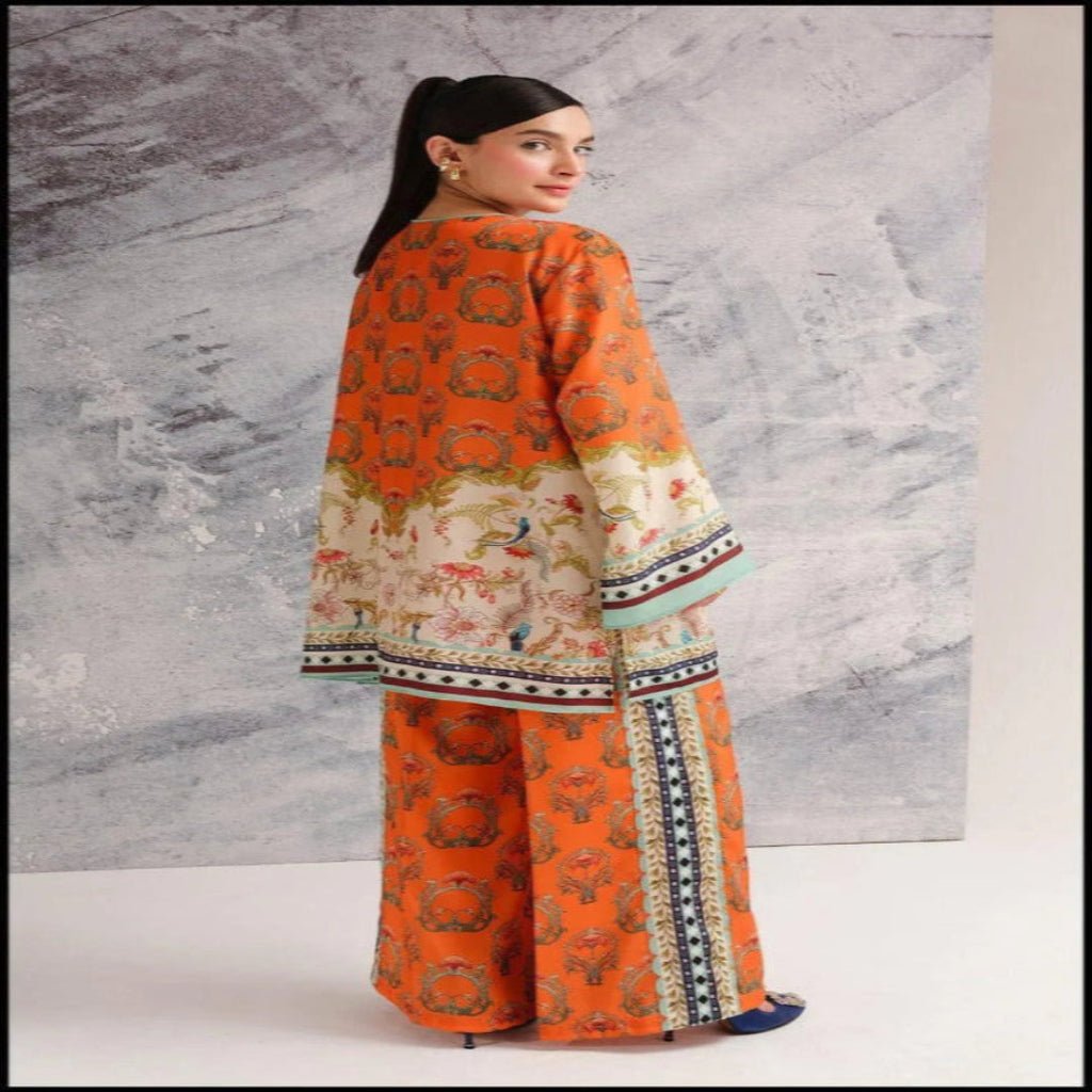 2 Pcs Women's Stitched Swiss Lawn Printed Shirt And Trouser