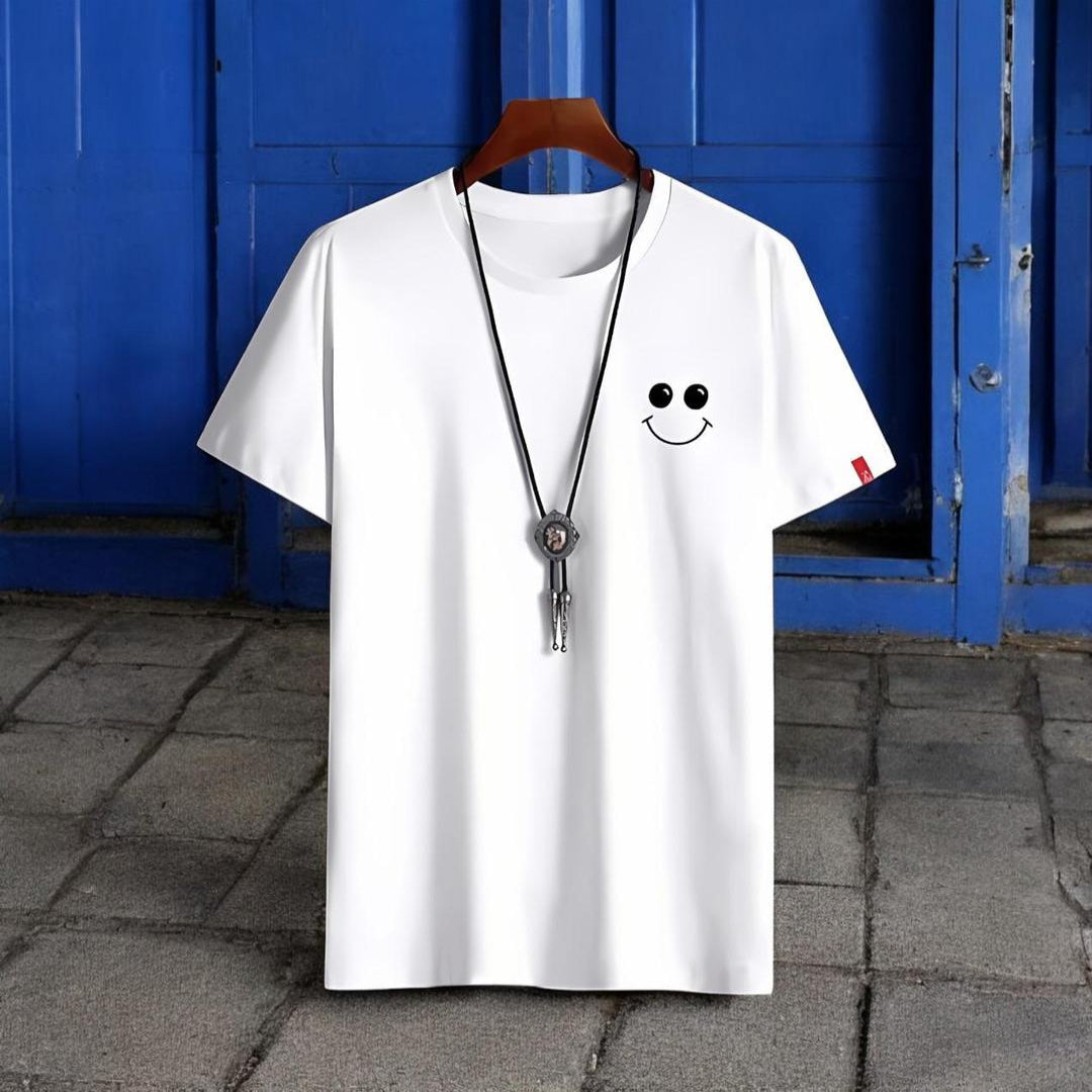 Men White Graphic T-Shirt Round Neck Cotton Jersey