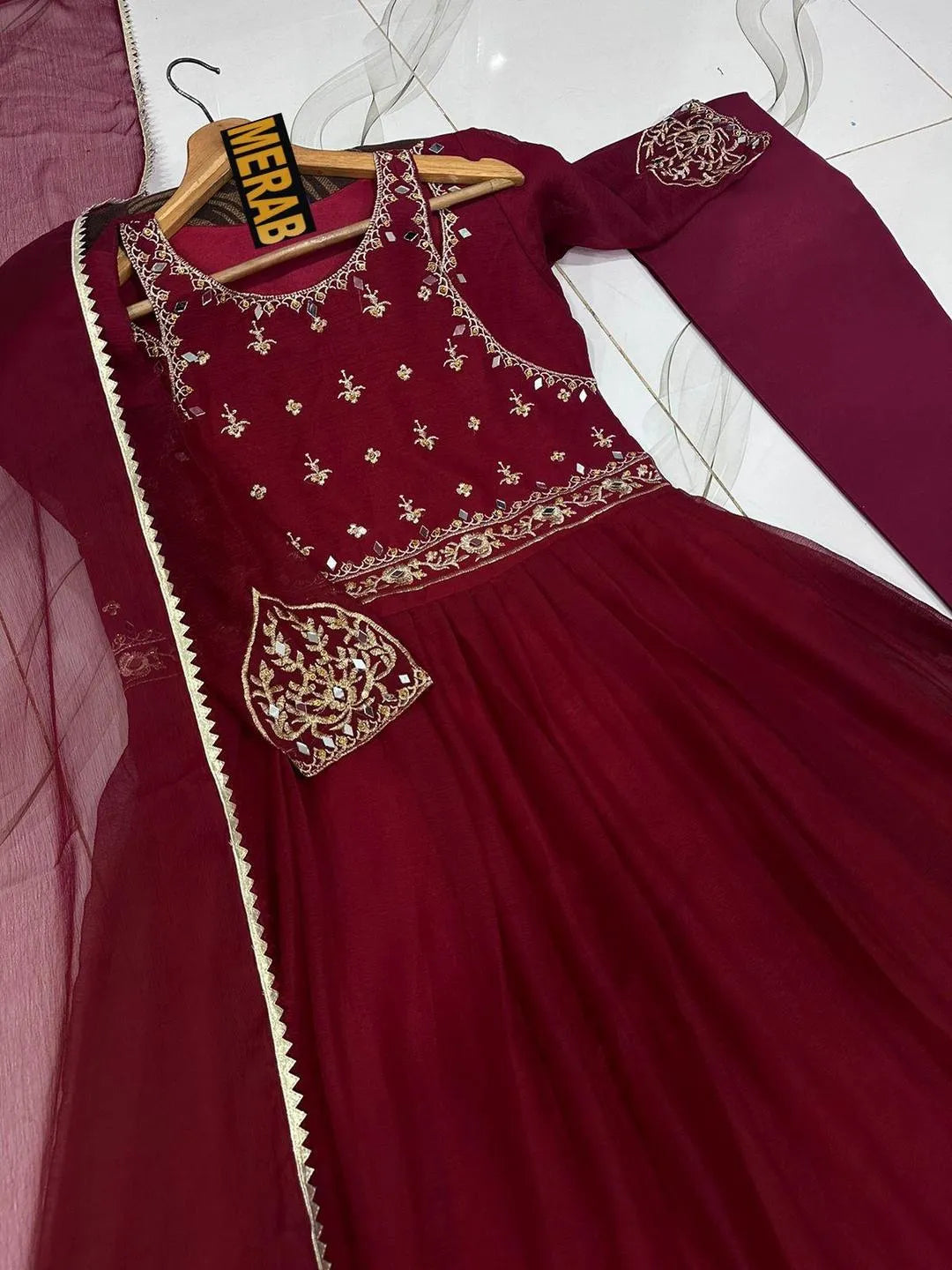 3 Pcs Women's Stitched Chiffon Embroidered Maxi Suit