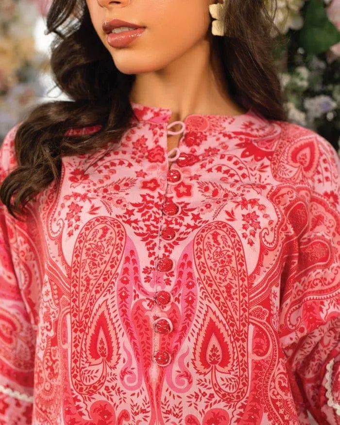 2 Pcs Women's Stitched Swiss Lawn Printed Shirt And Trouser