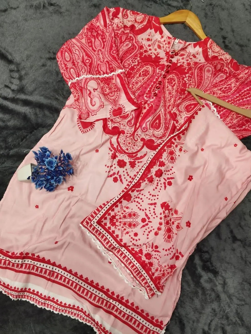 2 Pcs Women's Stitched Swiss Lawn Printed Shirt And Trouser