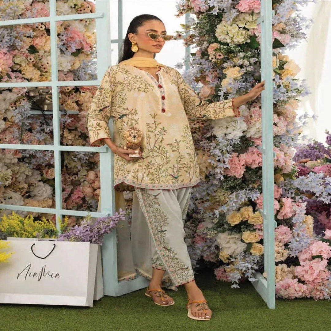 2 Pcs Women's Stitched Swiss Lawn Printed Shirt And Trouser