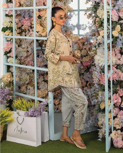 2 Pcs Women's Stitched Swiss Lawn Printed Shirt And Trouser