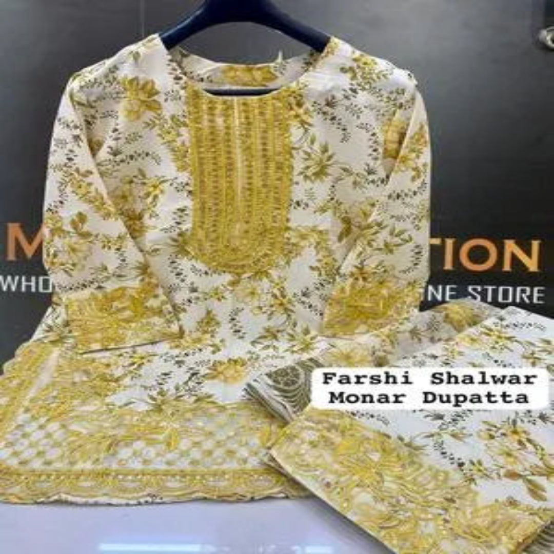 3 Pcs Women's Stitched Lawn Printed Suit