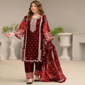 Maroon Embroidered 3-Piece Suit for Women