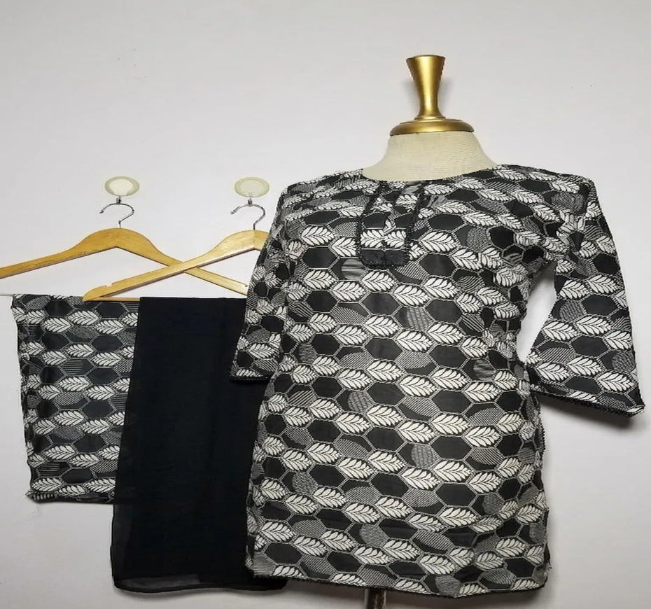 3 Pcs Women's Stitched Lawn Digital Print Suit Black Special