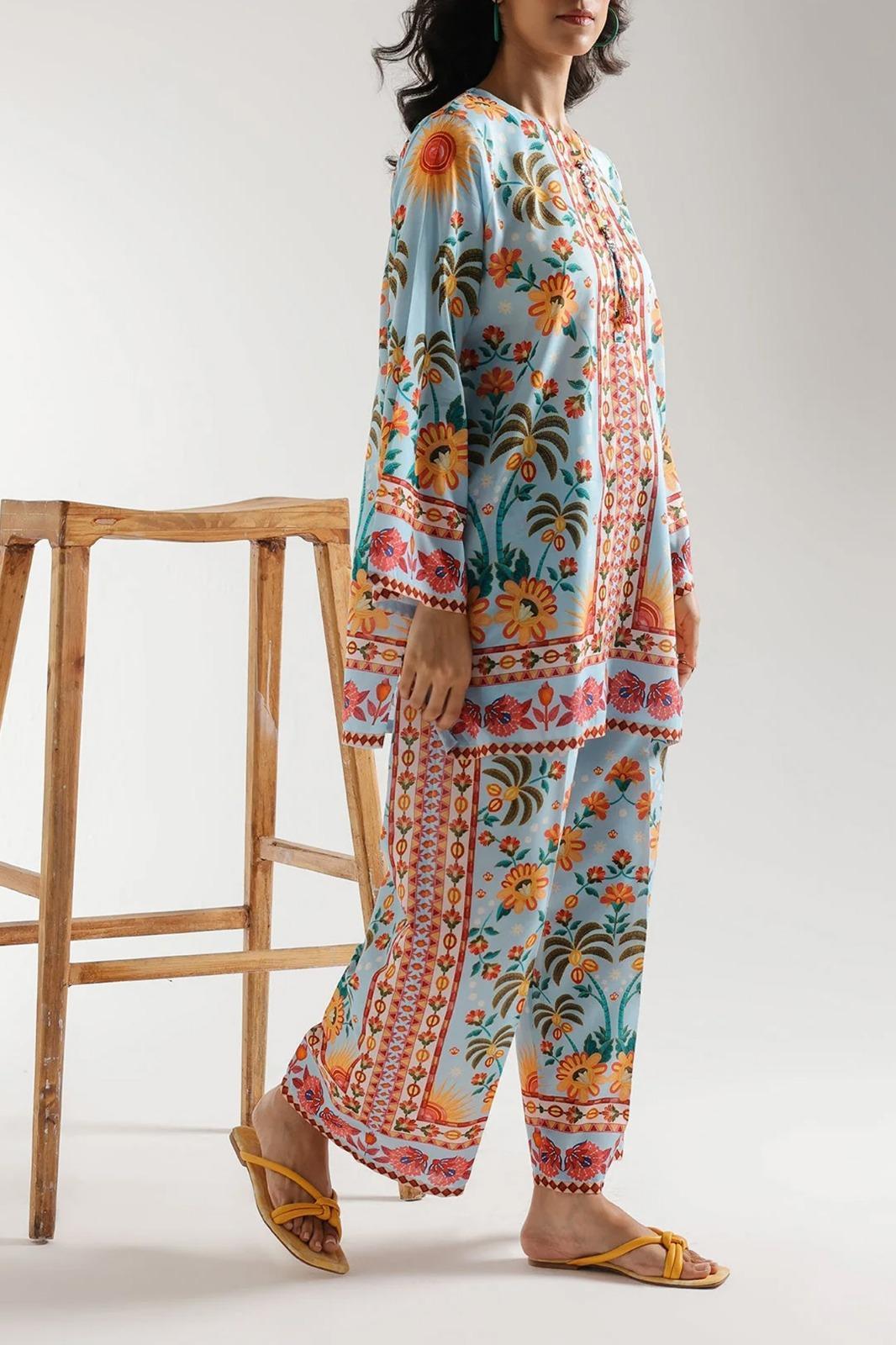 3 Pcs Women's Stitched Katan Silk Screen Printed Maxi
