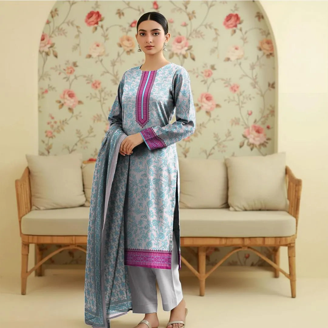 3 Pcs Women's Unstitched Printed Suit