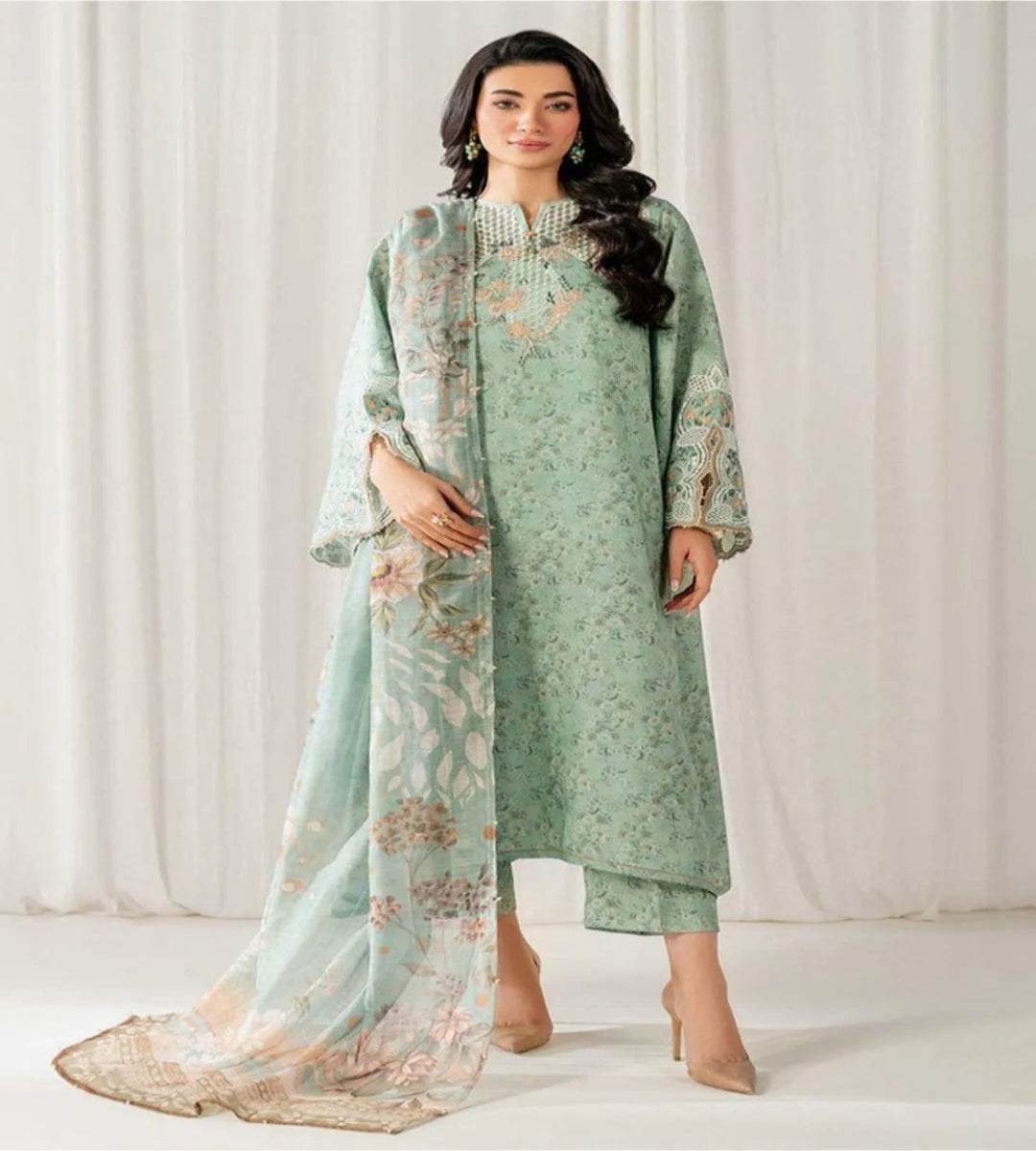 Lawn 3 Pcs Mint Green Embroidered Suit