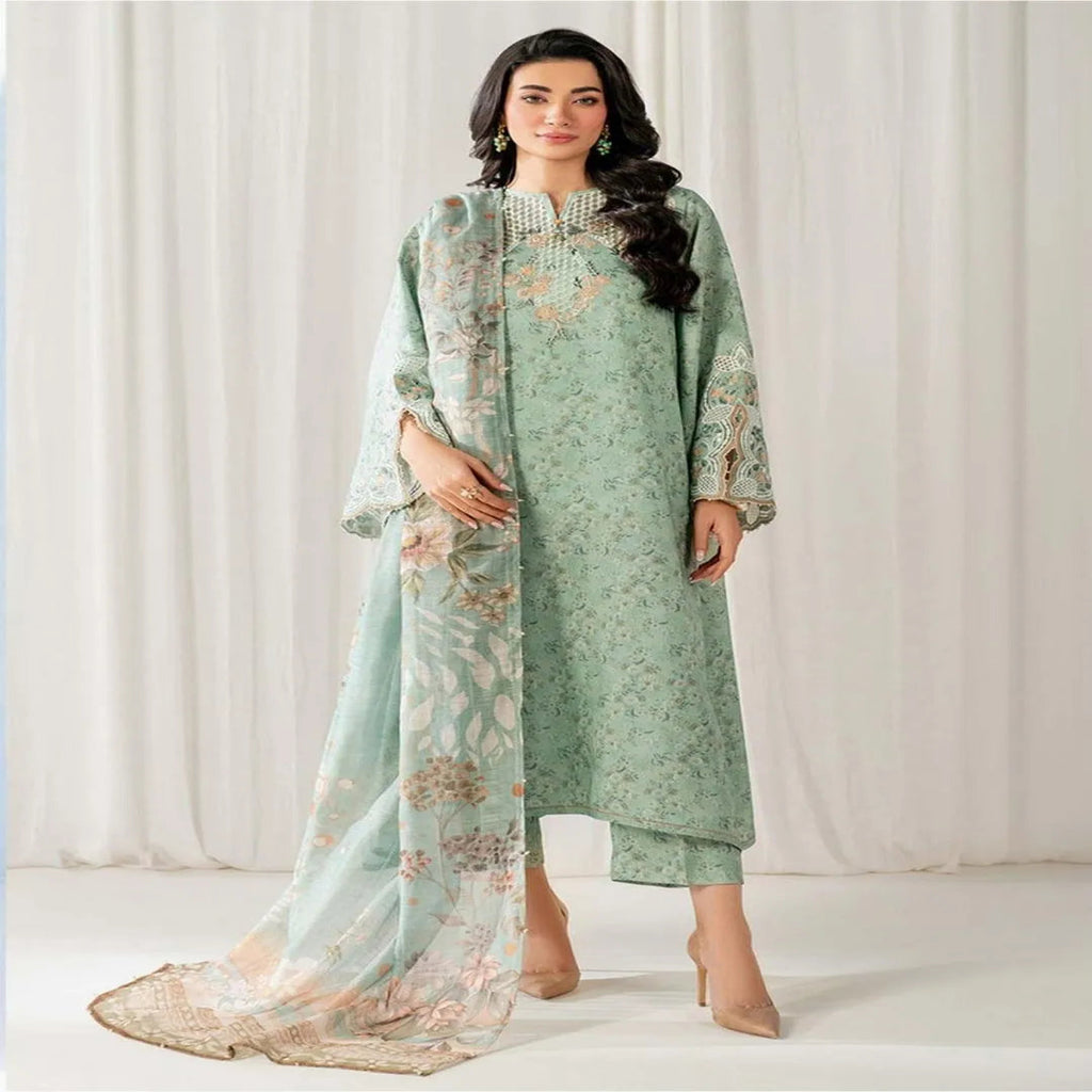 Lawn 3 Pcs Mint Green Embroidered Suit