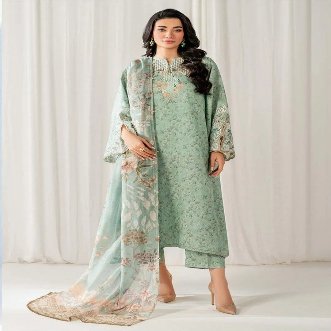 Lawn 3 Pcs Mint Green Embroidered Suit