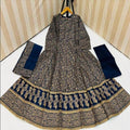 Navy Blue Katan Silk Women's 3 Pcs Eid Suit Medium