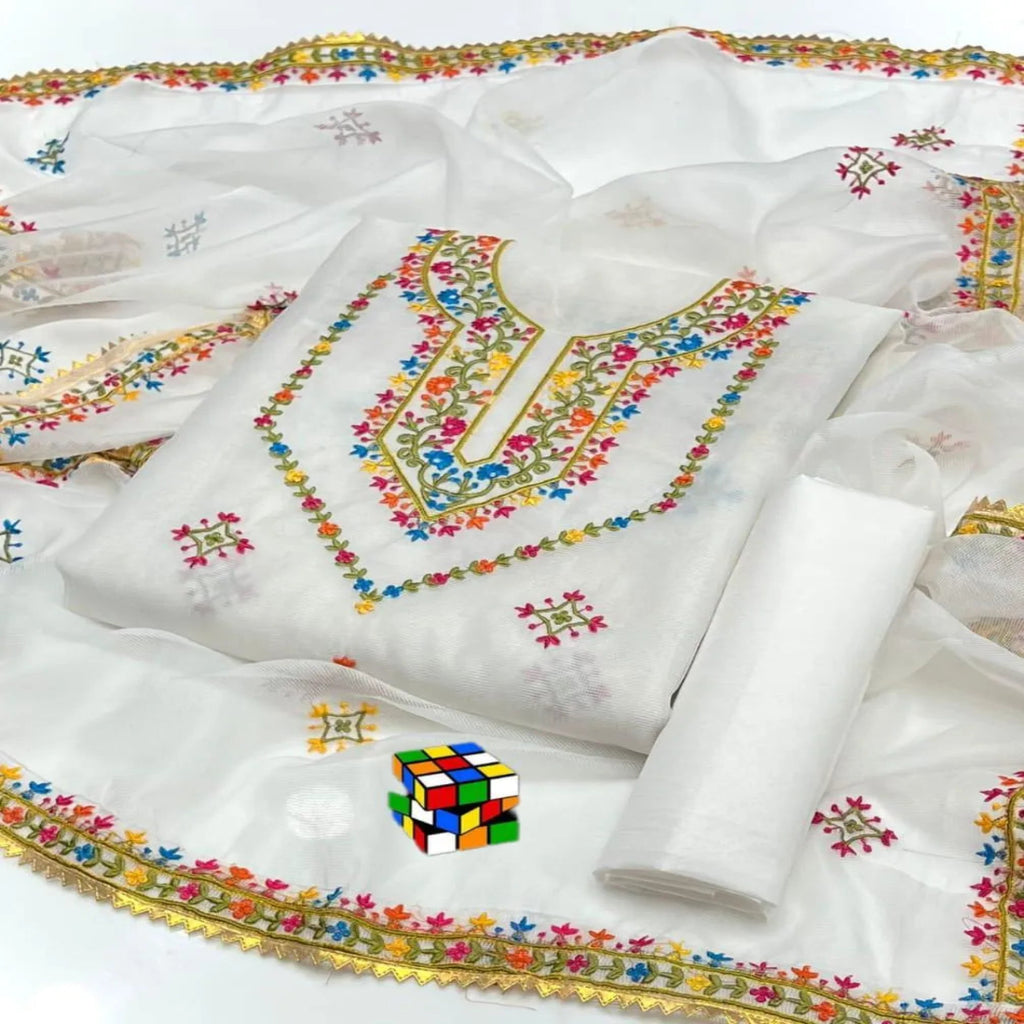 White Chikankari Embroidered 3 Pcs Suit for Women