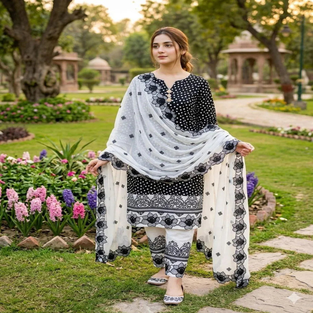 3 Pcs Women's Unstitched Digital Print Suit