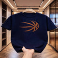 Men's Navy Blue Cotton Printed Basketball Graphic T-Shirt Round Neck